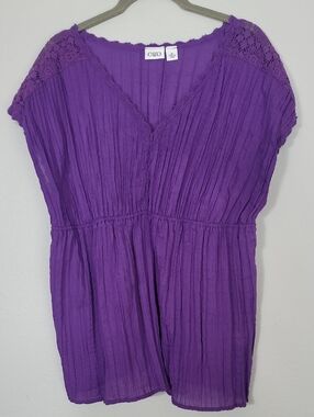 Cato Gauzy Babydoll Top Size XL Purple Dolman Sleeve Lace Trim Cottagecore